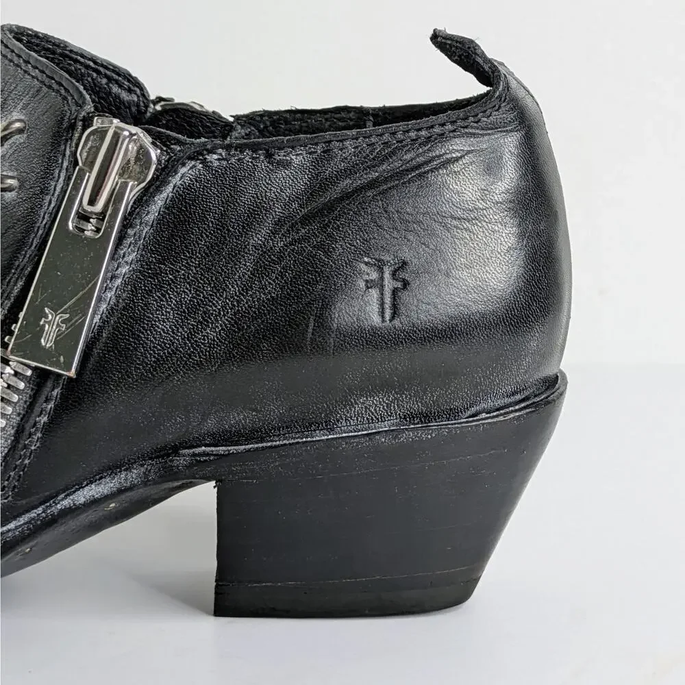 Frye Sacha Shooties 6 Black Leather Silver Stud Ankle Boots Heritage Style - Picture 5 of 16